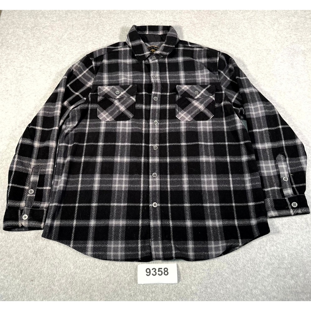 Freedom‎ Foundry Plush Shirt Jacket Mens XL Black Gray Plaid Fleece Button Front